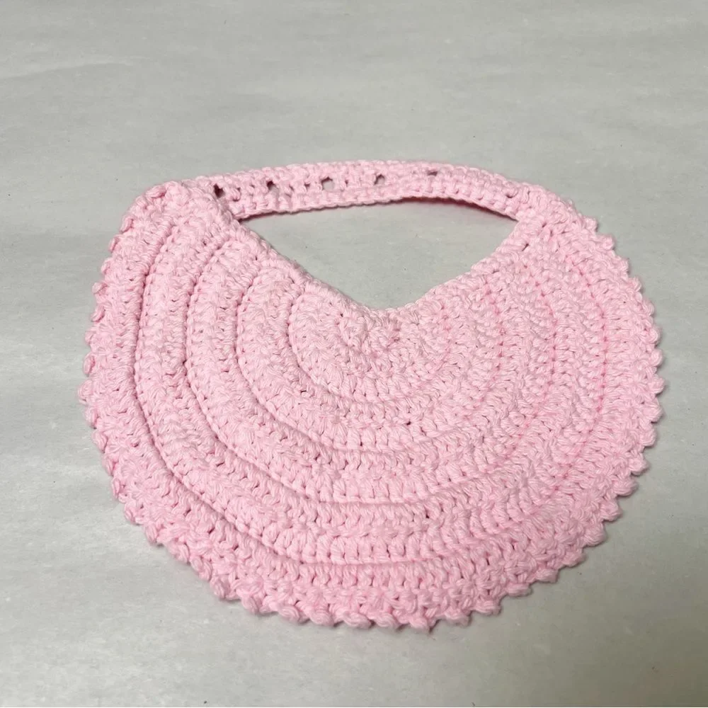Hand crocheted baby girl pink cottage feminine girly bib